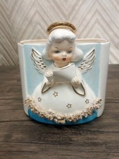 Vintage 1950s Napco Planter Angel W/Book Spaghetti Trim Dress Gold Rim S2858