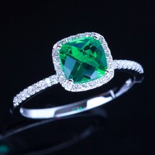Solid 10k White Gold Treated Emerald Diamond Jewelry Prong Setting Wedding Ring