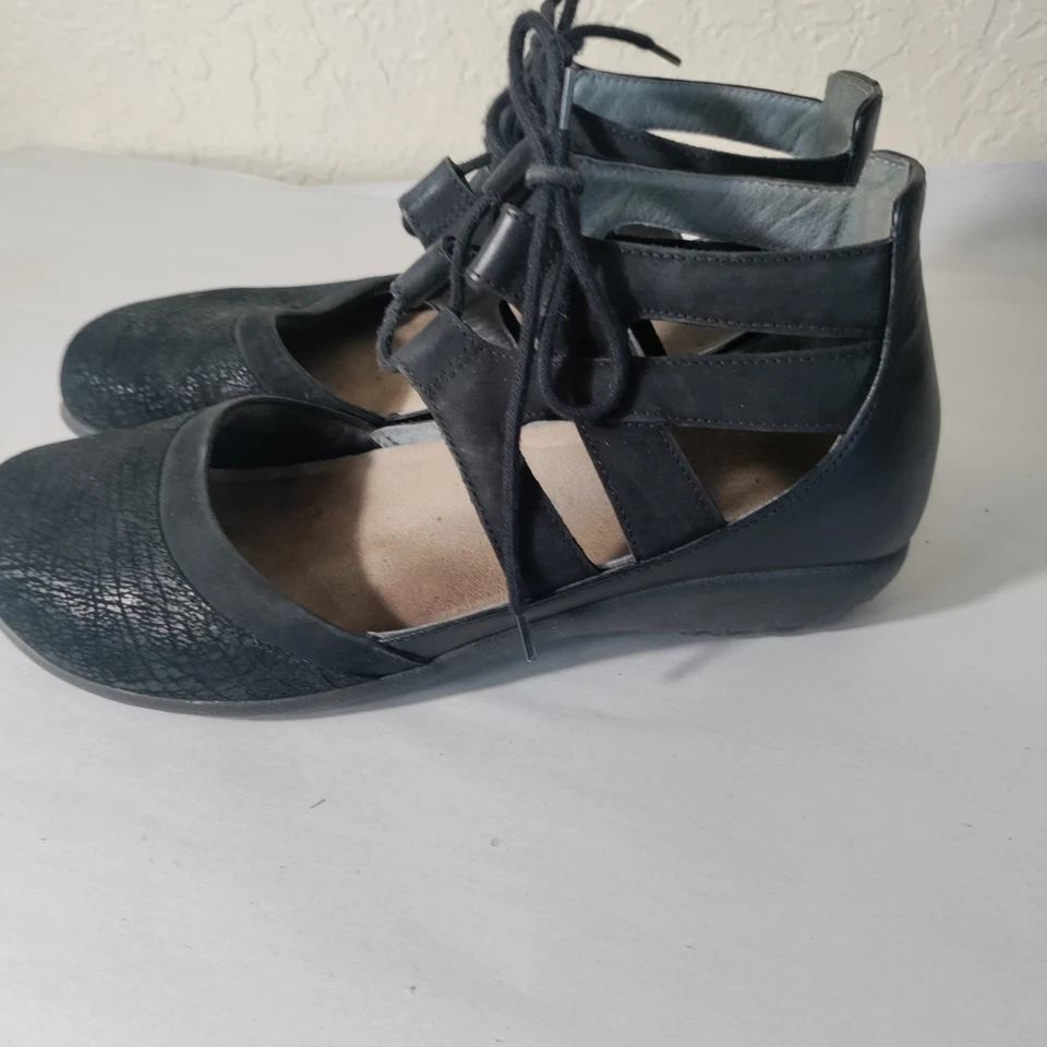 Sandalias para mujer Naot Kata zapatos informales con cordones cuero negro talla 41 EE. UU. 10 Foto 3 de 4