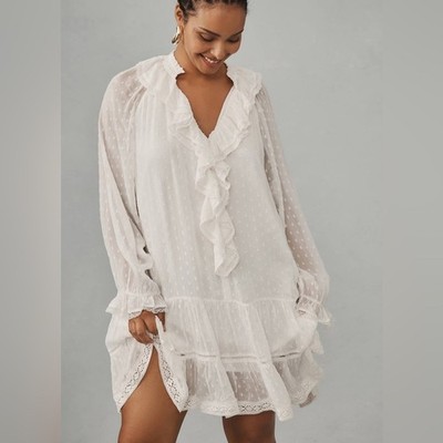 anthropologie white long sleeve dress Mare Long-Sleeve Organza Overlay Mini Dress