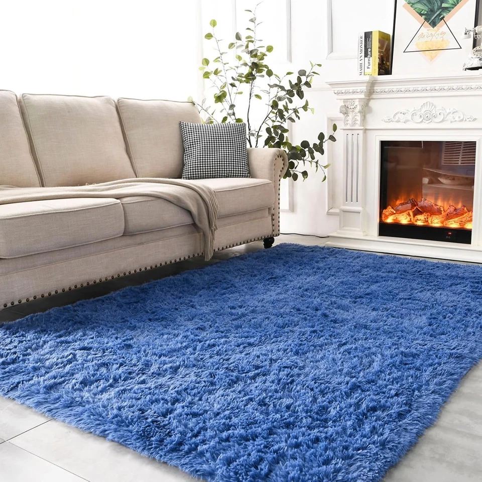Floralux Area Rugs for Bedroom Living Room, 4x6 Rug, Dark Blue, Fluffy Fuzzy - Image 2 of 4