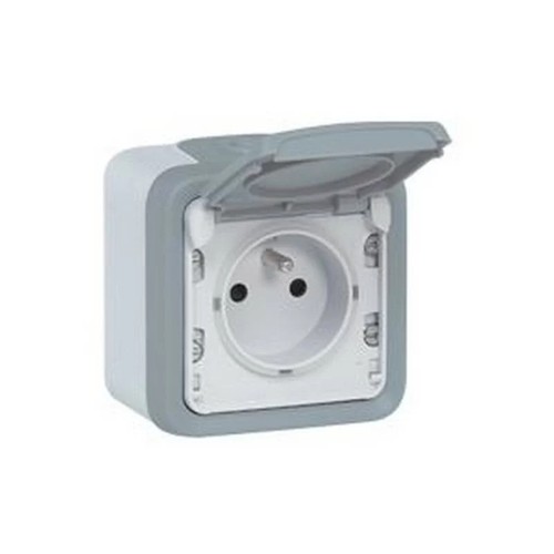 Legrand Plexo 69551 - Presa Elettrica 2P+T Impermeabile IP55 Con Coperchio - Colore Grigio - Per Esterni E Ambienti Umidi