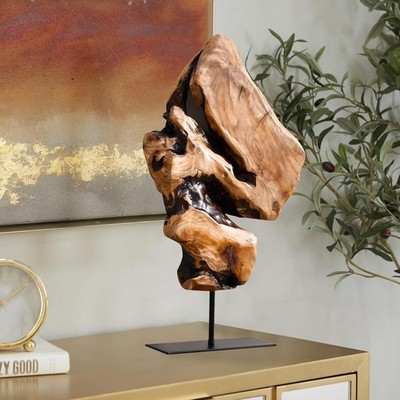 WELLAND Irregular Cedar Wood Root Sculpture Decoration, Natural Edge Tabletop St