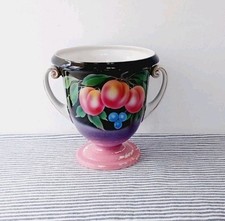 Lovely Large Urn Vase Decorated With Peaches Black & Pink New Hall Pottery Fruit