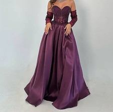 Evening Dresses Grape Long Prom Dress Gloves Applique Beads Sequins Zipper Back