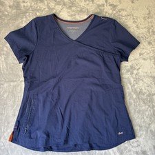 Motion by Barco Navy Scrub Top Womens Small Stretch Pockets V Neck