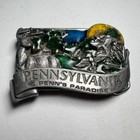 Vintage 80s Bergamot Enamel Penns Paradise Pennsylvania Hunting Belt Buckle