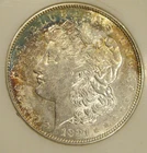 1921 S Morgan silver dollar -  AU, Tough Date/Mint, Colorful toning 5207