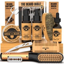 Beard Straightener Grooming Kit for Men, Beard Growth Kit, Wash, Brush  Comb...
