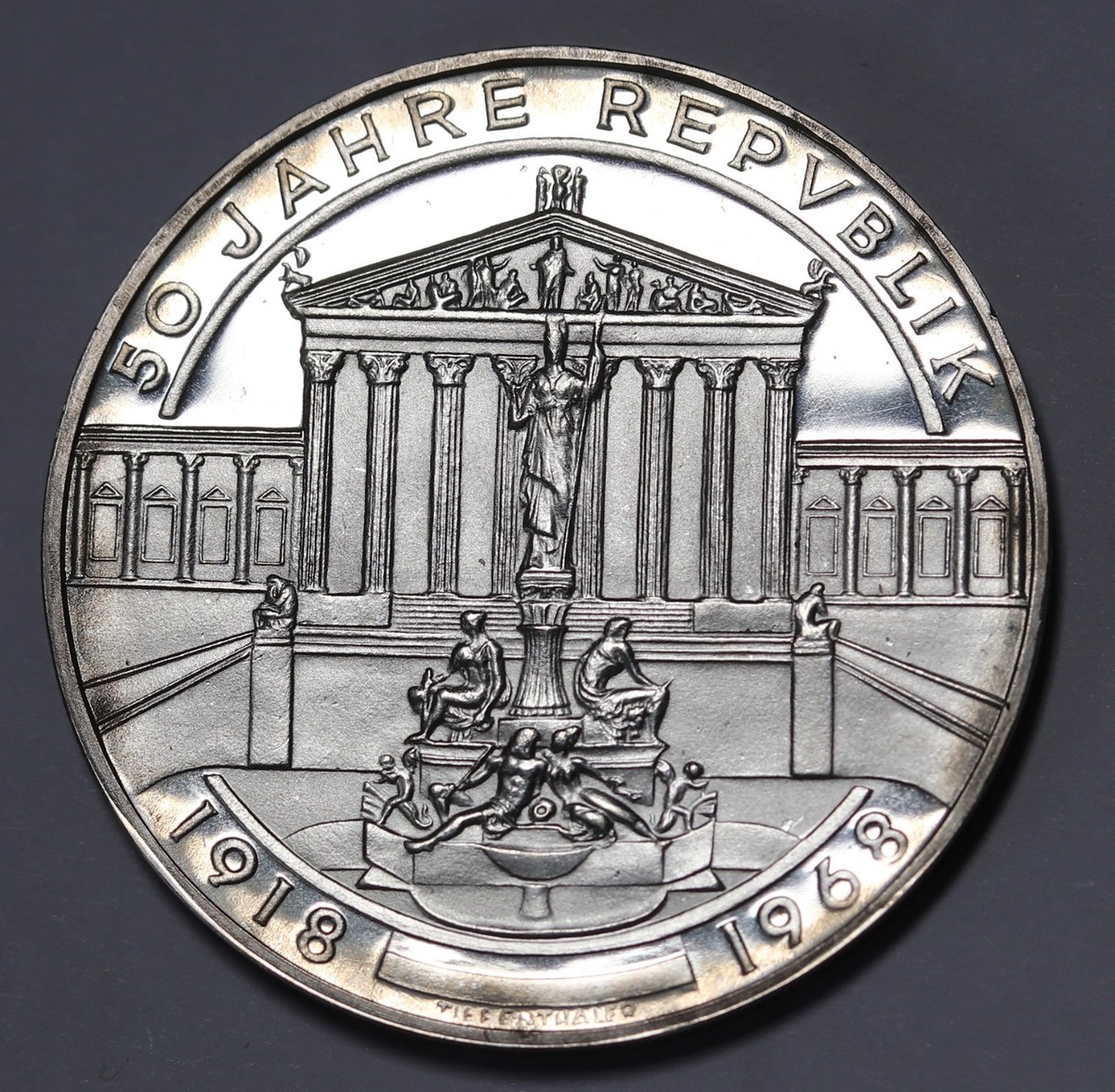 1968 Austria 50 Schilling, Republic Anniversary- Silver Proof KM#?2904 GEM