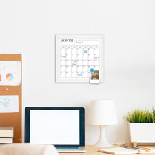 Monthly Calendar Dry Erase Board for Wall, 11.8" x 11.8" Magnetic Surface Whi...