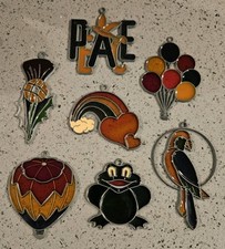 Vintage Lot of 7 Sun Catchers Acrylic Metal Stained Glass Style Suncatchers