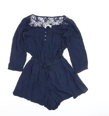 Abercrombie Kids Mädchen Playsuit dunkelblau Spitze Größe L Langarm Strampler