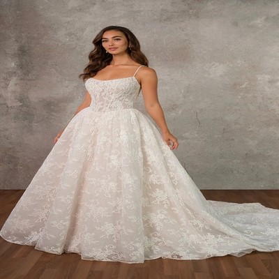 Lace A-line ball gown with sweetheart neckline and spaghetti straps weddingdress