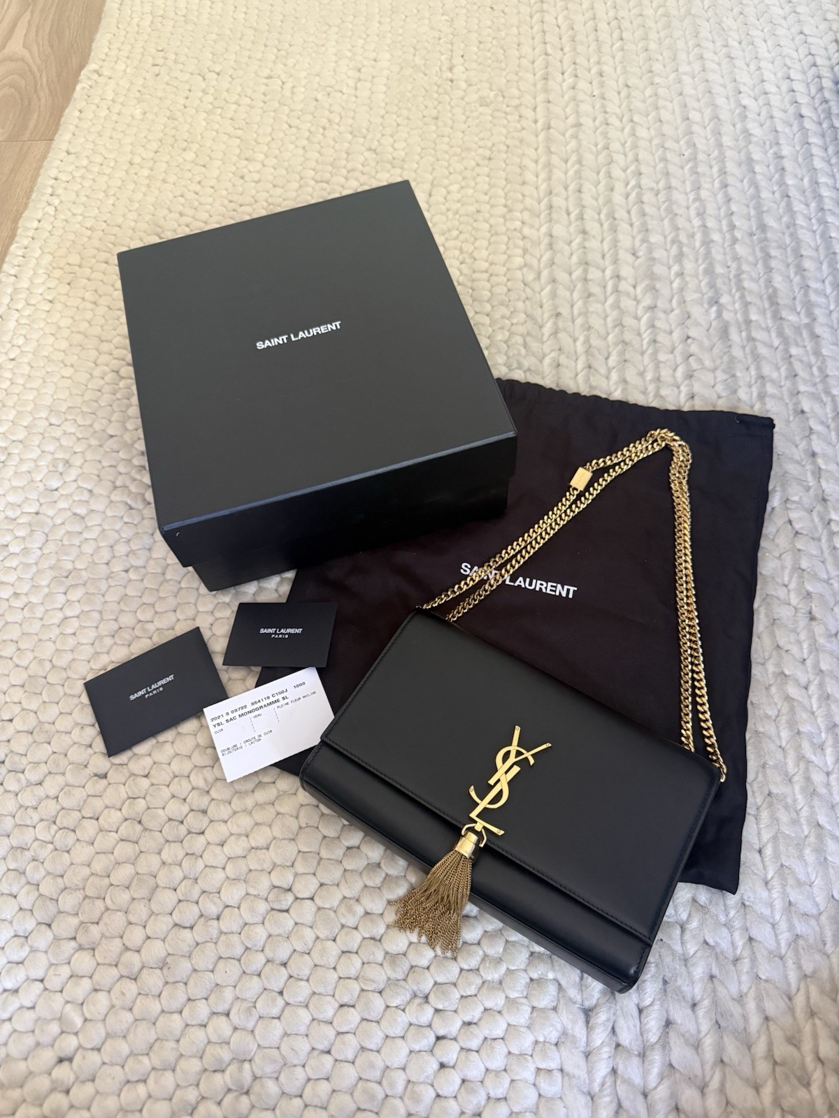Saint Laurent Black Smooth Leather Kate Tassel Shoulder Bag, Gold Hardware