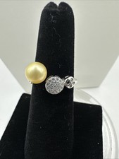 Beautiful Yellow Freshwater Pearl CZ Sterling Silver Bypass Ring Sz 6