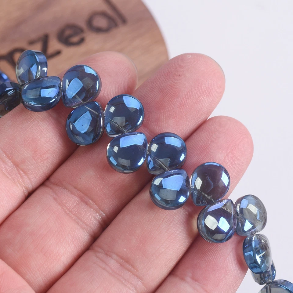 Cuentas sueltas de vidrio enchapado colorido brillante 12x10 mm lágrima plana 20 un. Foto 3 de 3