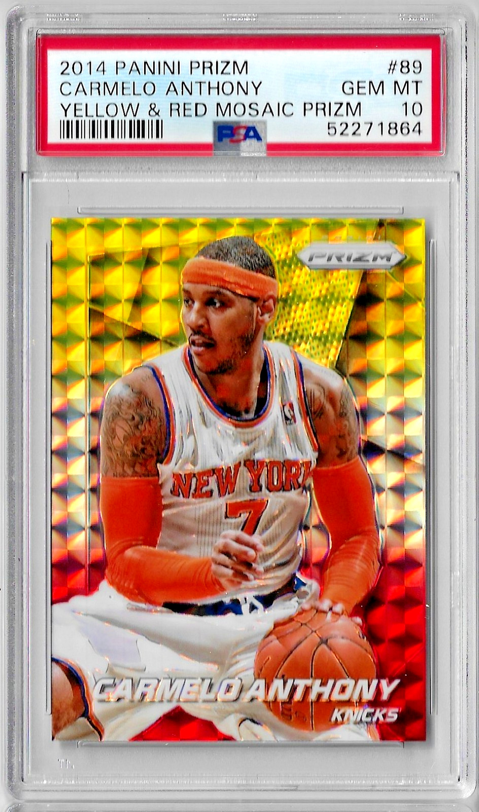 2014 Panini Prizm Carmelo Anthony Yellow & Red Mosaic Prizm PSA 10