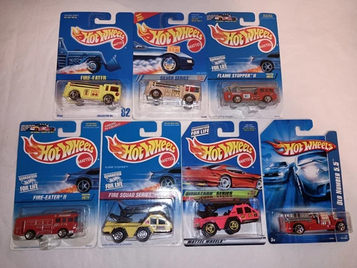 LOT OF 7 Vintage Hot Wheels Fire Trucks 1:64 Scale Die-Cast Trucks NEW NIP