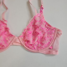 LOT OF 2 Victoria Secret Unlined Demi Bra Pink & Beige Lace Floral Size 38D Bras