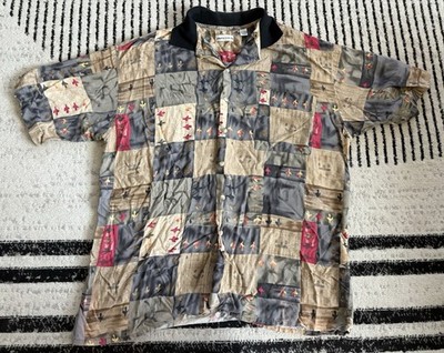 Pierre Cardin Abstract Geometric Pattern Button-Up Shirt 100% Rayon XL