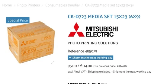 Mitsubishi Photo Paper / Ink Ribbon Set CK-D723 for photo booth  360 prints