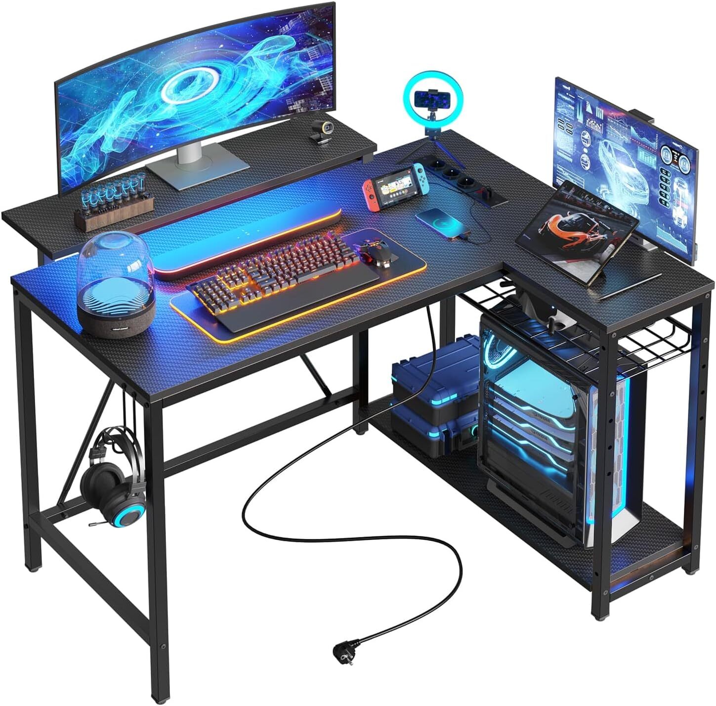 Bestier Eckschreibtisch mit USB-Ladeanschluss und Steckdose 106 cm Gaming Tisch