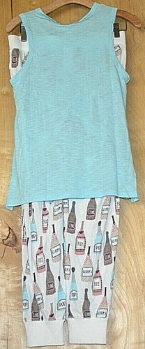 PJ Salvage 2 PC SET CHEERS TO THE WEEKEND Sleeveless Blue Wine Bottles Pants S - Picture 2 of 4