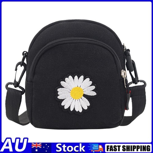 Women Daisy Flower Shoulder Bag Canvas Female Small Zipper Messenger