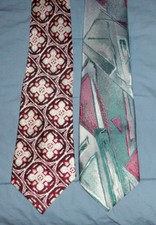 Men's Necktie Lot of 2 Retro Funky 58 - 61 Silk Tie Rhodia and Wemlon