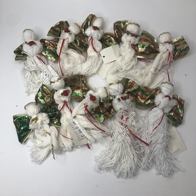 Lot  10 Christmas Angel Hand Made White Cotton Angels w roses String Embroidery