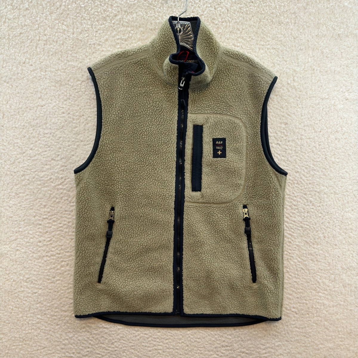 Vintage Abercrombie Fitch Fleece Vest Jacket Medium Mens Tan Sherpa  Outdoor