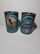 Deep Eddy Classic American Vodka Tin Can Cup Blue Pinup Swimsuit Girl Lot Of 2