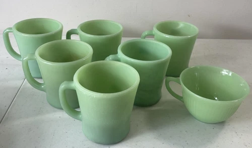 6 Vintage Fire King/Anchor Hocking Jadeite D Handle Oven Ware Coffee 1 Tea Cup