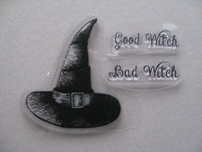 3 NEW CLEAR STAMPS  WITCH HAT  Sayings: GOOD WITCH  BAD WITCH  Halloween