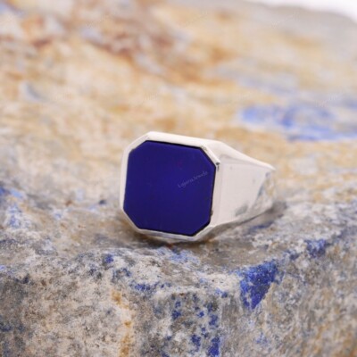 Lapis Lazuli Mens Ring 925 Sterling Silver Ring, Signet Men Ring Gift For Him