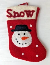 mini stocking snowman snow red and white 7" diagonal length