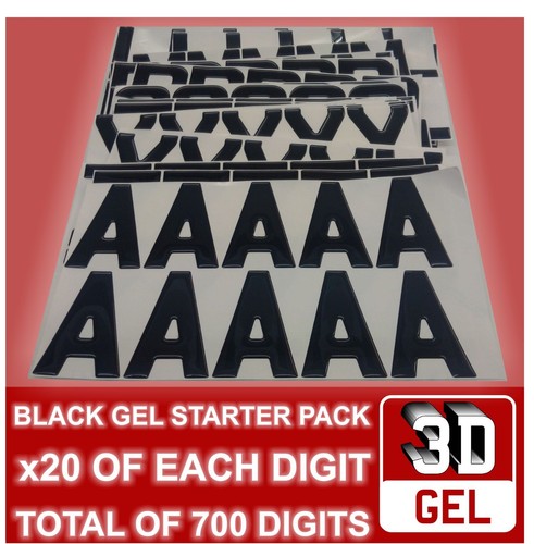 20 Pack BLACK Gel Domed Number Plate Making Numbers Letters Digits Starter Kit - Picture 3 of 5