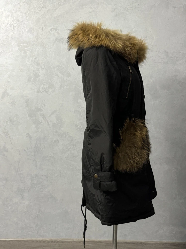 Женские Burberry черный парка Gus вниз пуховик с капюшоном меха пальто размер L США M - Изображение 4 из 4