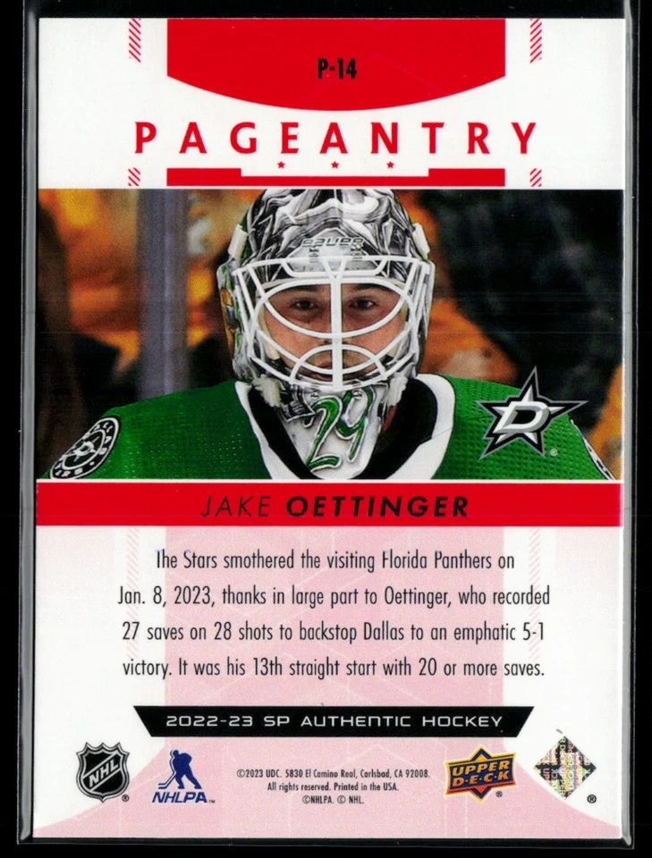 2022-23 SP Authentic Pageantry Red #P-14 Jake Oettinger - Image 2 of 2