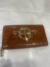 IMAN Global Chic Croco-embossed cognac colored zip around wallet