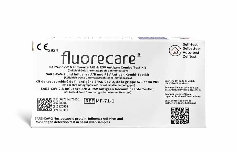 10x Fluorecare 4in1 Antigen Laien Schnelltest RSV+ Corona+ Influenza A+B Grippe