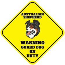 Crossing Sign Australian Shepherd Warning Guard Dog on Duty Cross Xing Metal