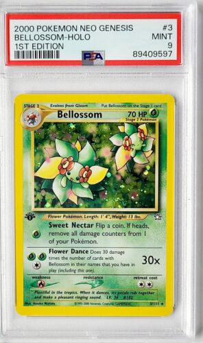 PSA 9 Mint 1st Edition Bellossom Holo Neo Genesis 2000 Pokemon card 3/111 Swirl! - Picture 1 of 10