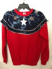 Jerzees Vintage Unique Design Embroidered Stars Color Red Sweater Cotton Polyest