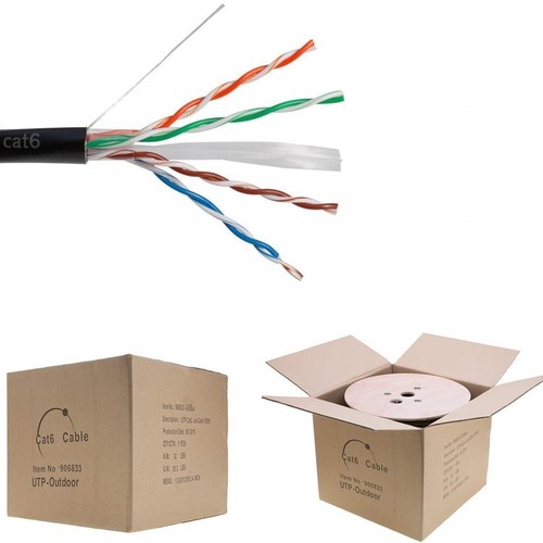 1000FT CAT6 Outdoor Ethernet Cable UTP 23AWG Direct Burial UV Rated Solid Wire - Afbeelding 2 van 7