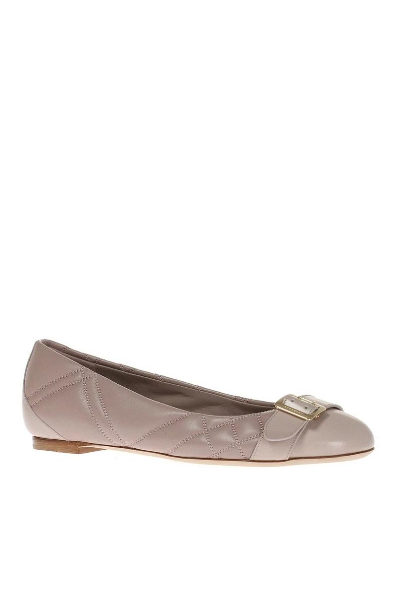 Authen. New BURBERRY Pink Women AVON Leather Quilted Check Ballerina Flats 11US