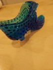 Vintage Fenton Blue Glass Shoe Slipper Boot  w/ Cat Head Hobnail Pattern — photo 7