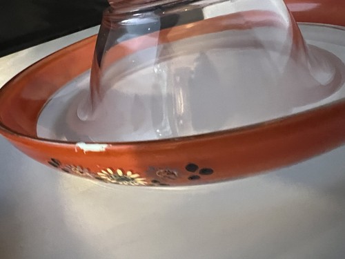 Vintage Pink glass console fruit bowl enamel flowers reverse painted orange - Picture 18 of 20