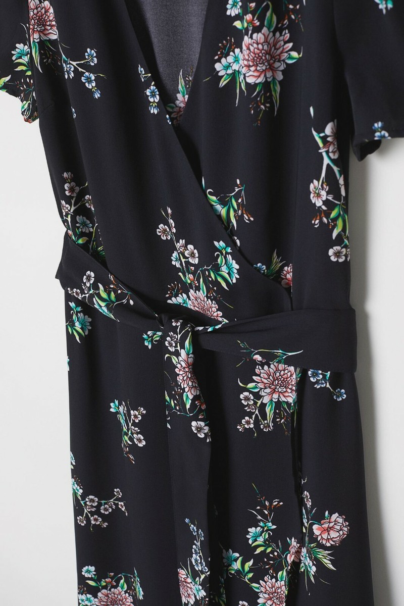 chinese dress ladies H&M Divided Black Floral Ruffle Long Sleeve Tiered Midi Blouson A-Line –  Brie main image 1